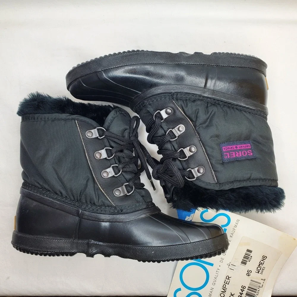 NWT VTG SOREL KAUFMAN Canadian WOMENS 5 BLACK INSULATED WATERPROOF WINTER BOOTS